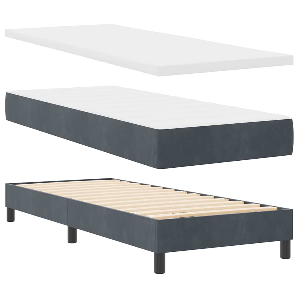 Lit à ressorts avec matelas gris foncé 80x200 cm en velours - XIOS