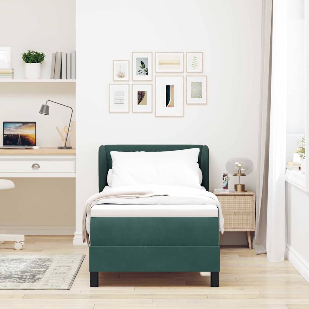 Lit à ressorts avec tête de lit Vert foncé 80 x 200 cm Velours - XIOS
