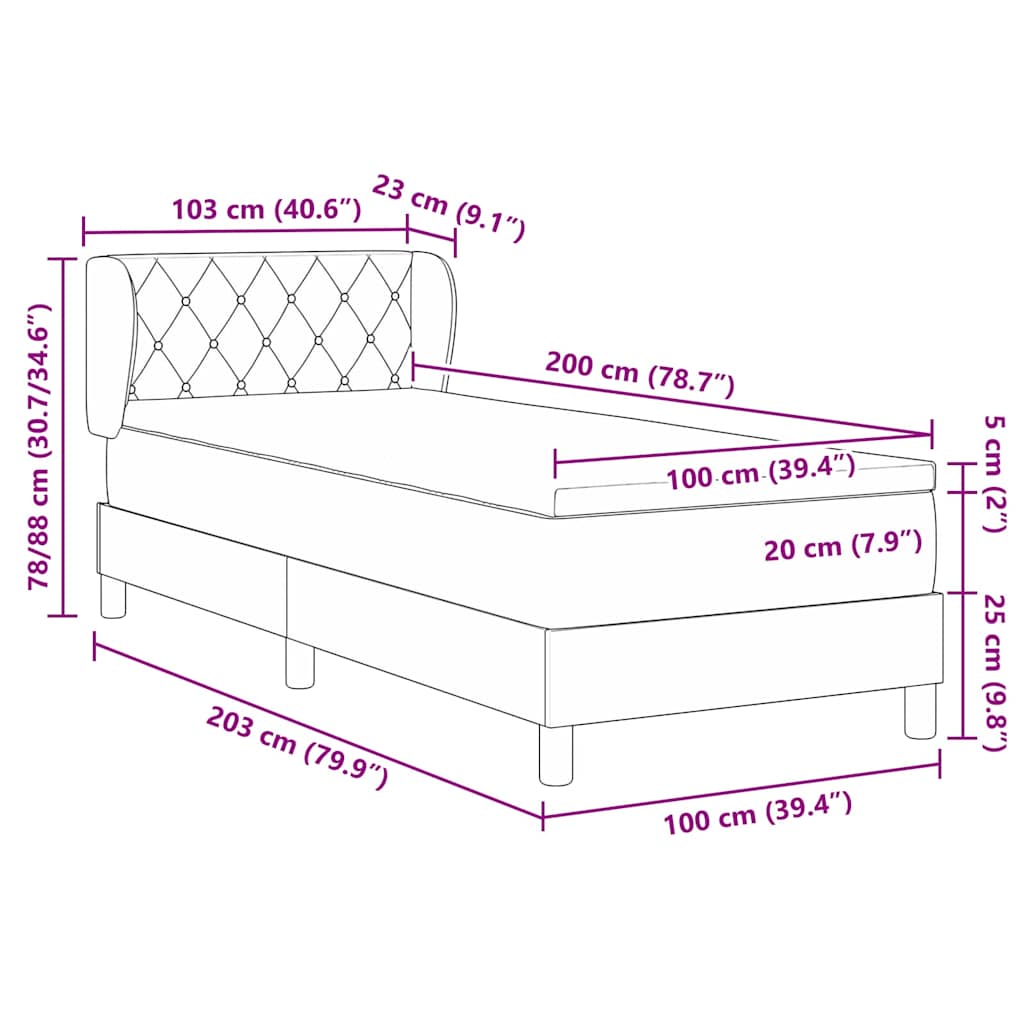 Lit à ressorts avec matelas Gris foncé 100 x 200 cm Velours - XIOS