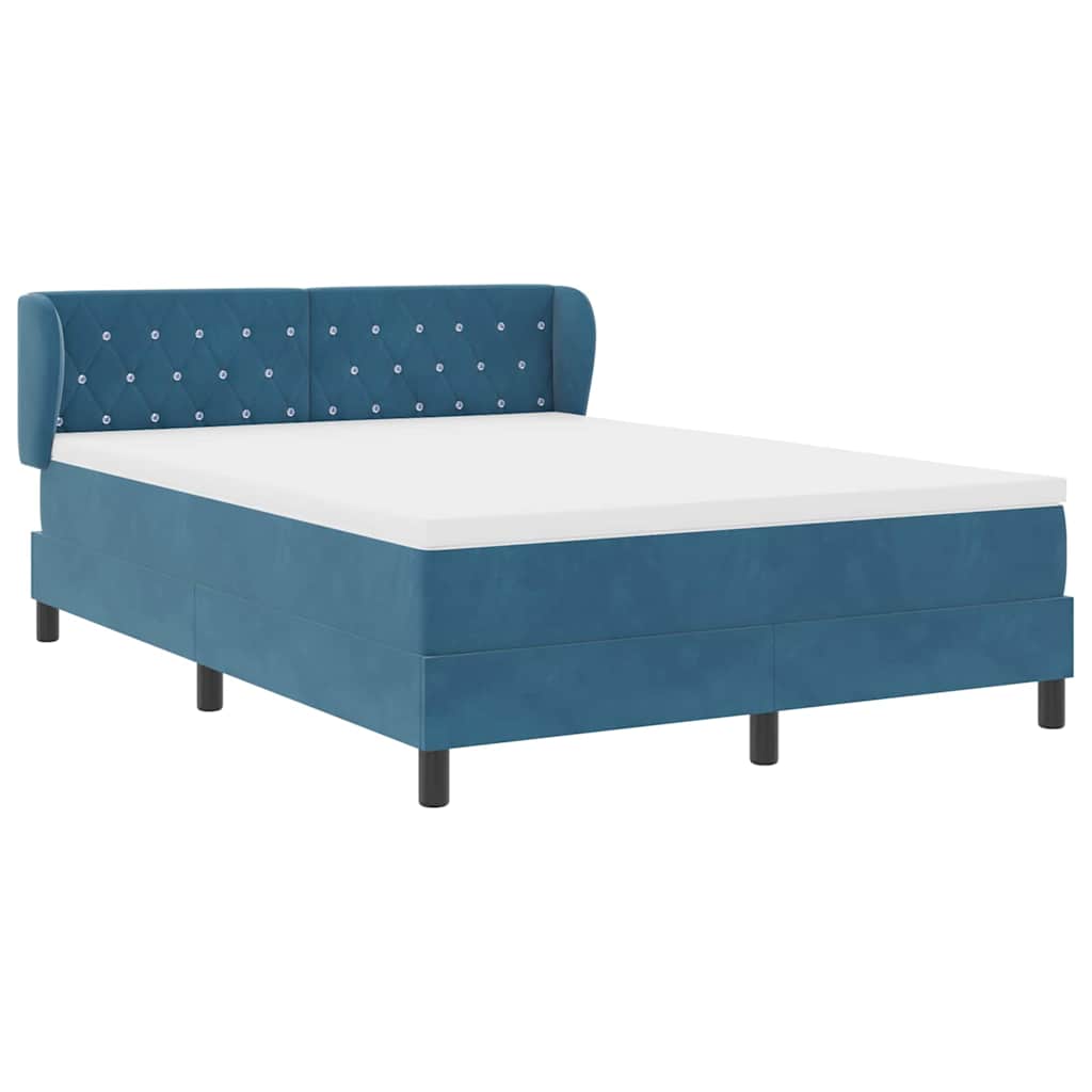 Lit à ressorts avec tête de lit Bleu foncé 140 x 190 cm Velours - XIOS