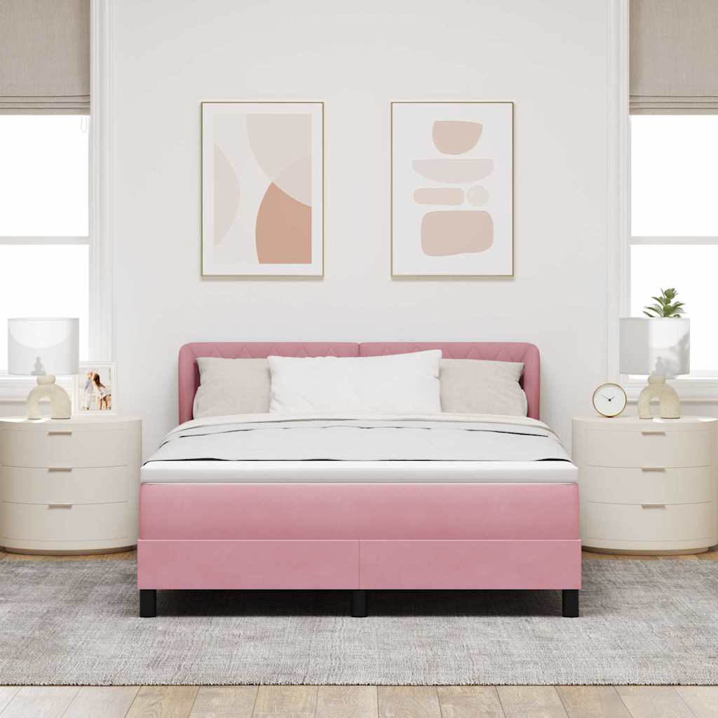 Lit à ressorts avec tête de lit Rose 140 x 200 cm Velours