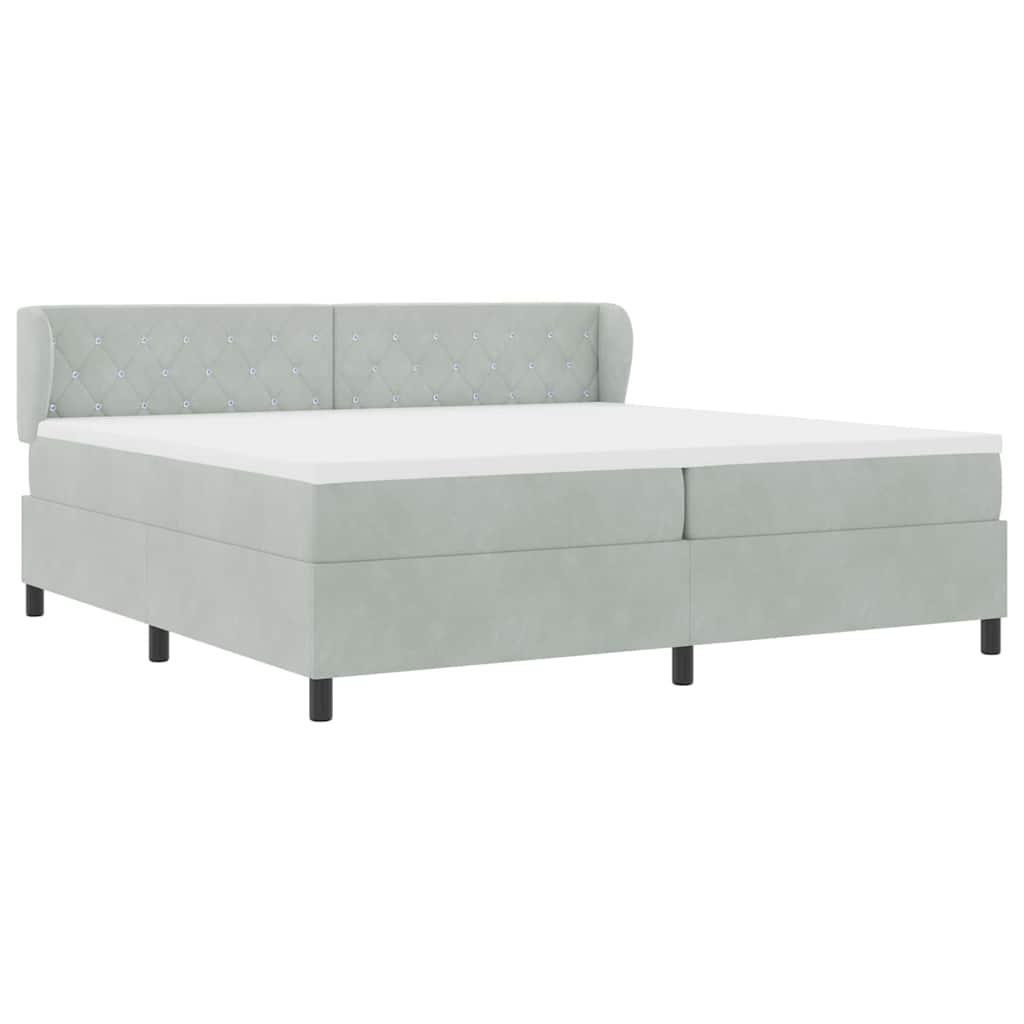 Lit à ressorts avec matelas Gris clair 200 x 200 cm Velours