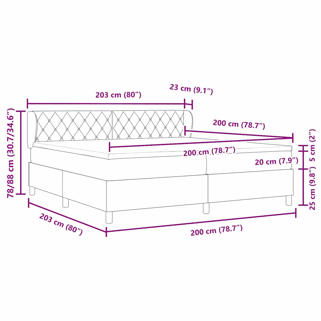 Lit à ressorts avec matelas Gris clair 200 x 200 cm Velours