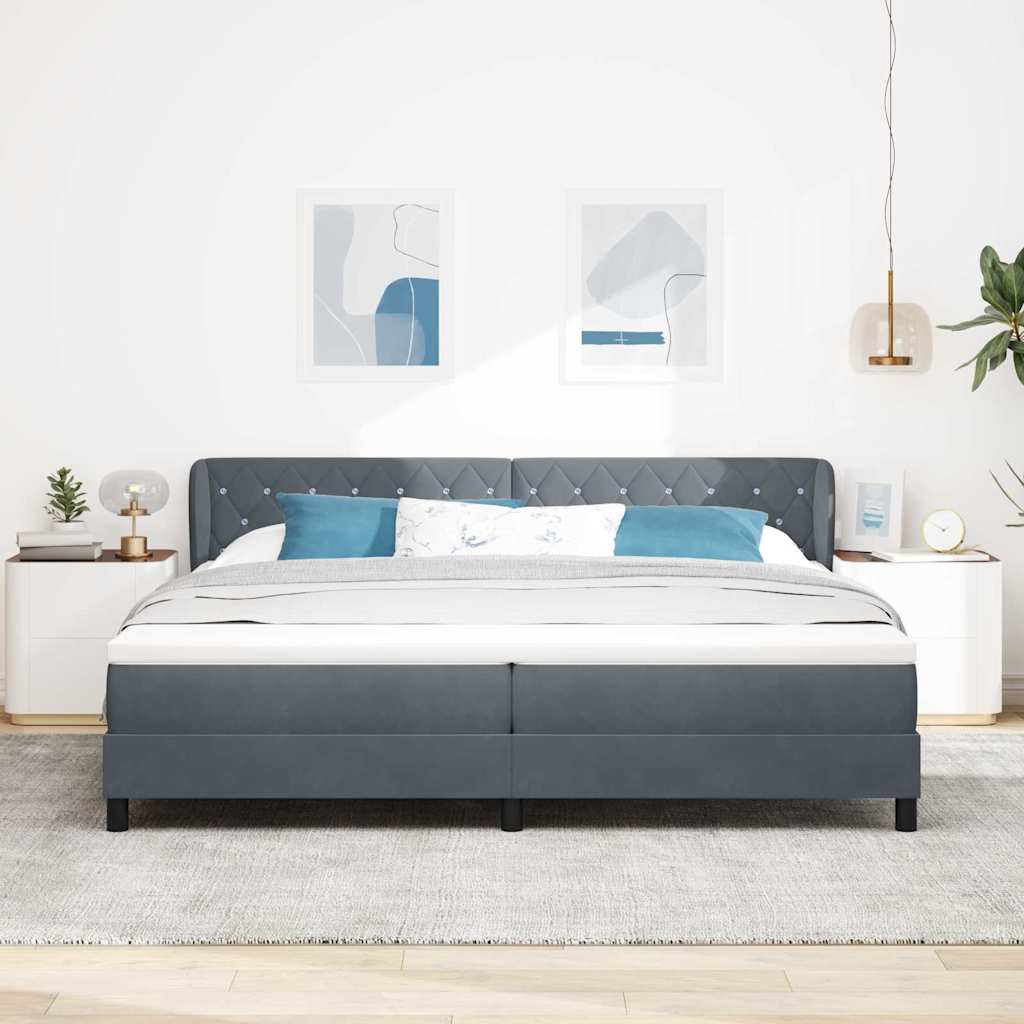 Lit à ressorts avec matelas Gris foncé 200 x 200 cm Velours