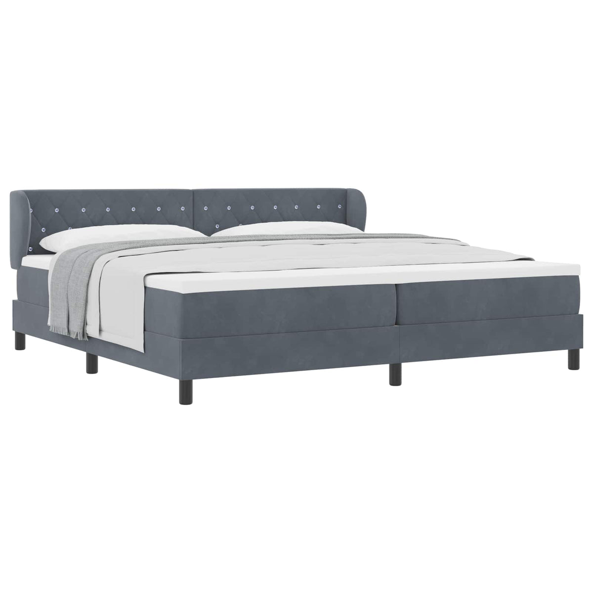Lit à ressorts avec matelas Gris foncé 200 x 200 cm Velours