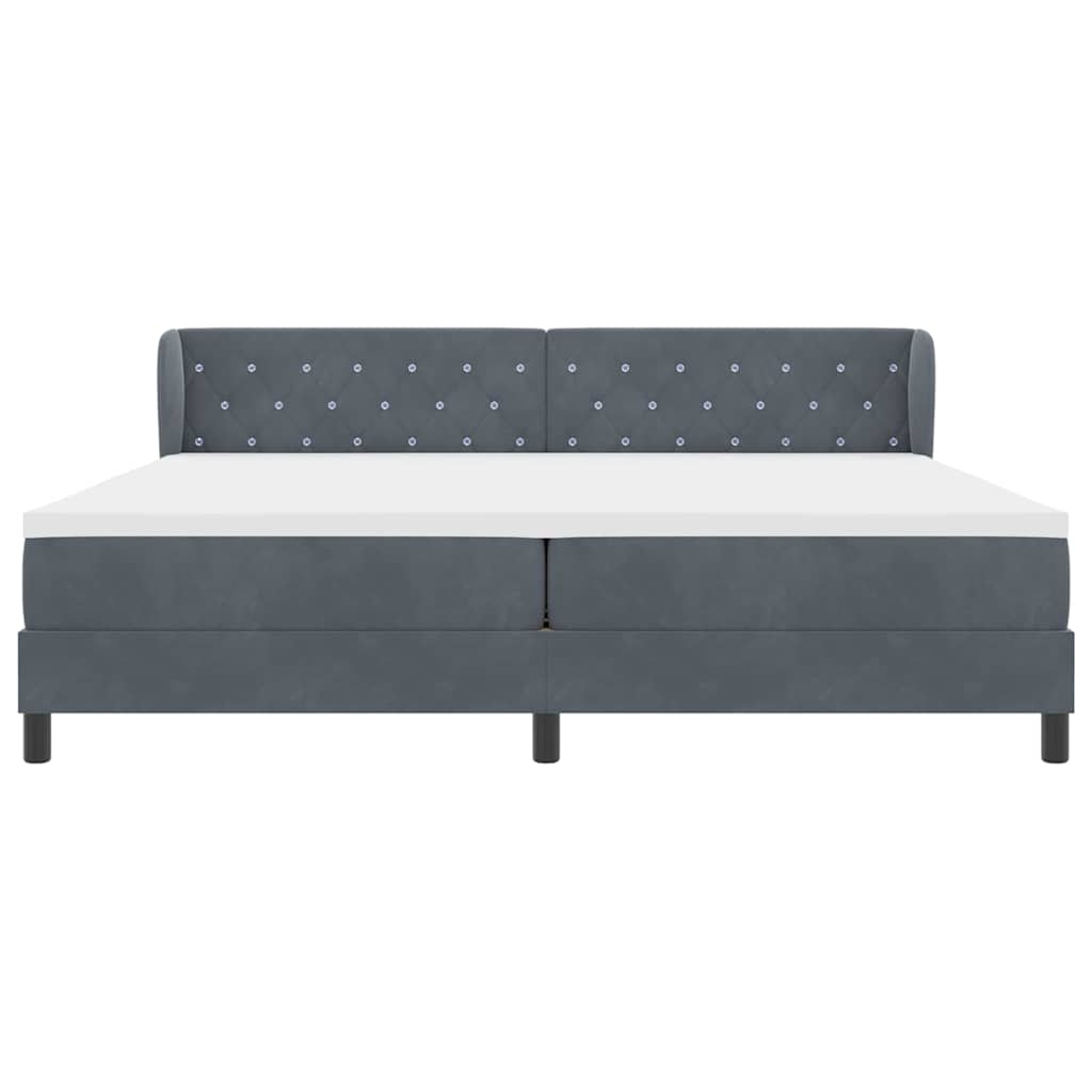 Lit à ressorts avec matelas Gris foncé 200 x 200 cm Velours