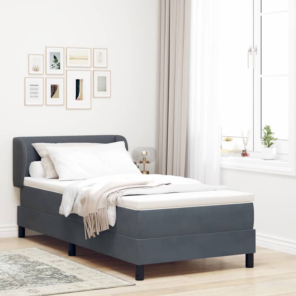 Lit à ressorts avec matelas gris foncé 80x200 cm en velours - XIOS