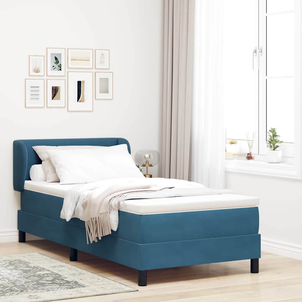 Lit à ressorts avec tête de lit Bleu foncé 90 x 190 cm Velours - XIOS