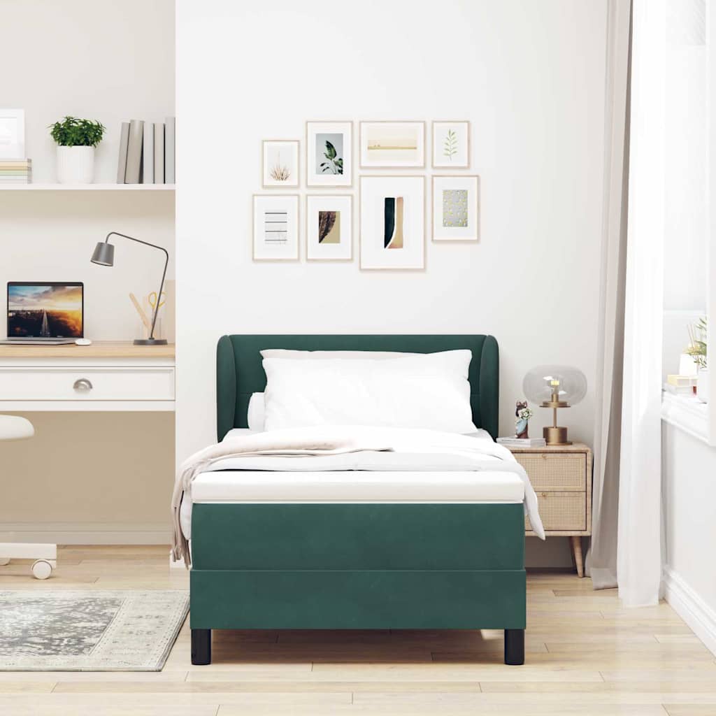 Lit à ressorts avec tête de lit Vert foncé 100 x 200 cm Velours