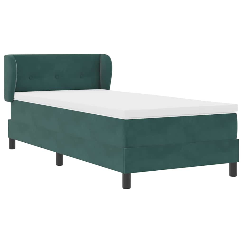 Lit à ressorts avec tête de lit Vert foncé 100 x 200 cm Velours