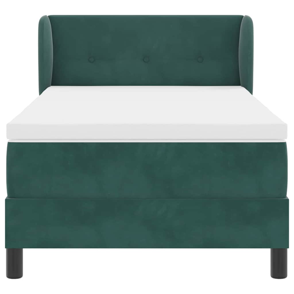 Lit à ressorts avec tête de lit Vert foncé 100 x 200 cm Velours