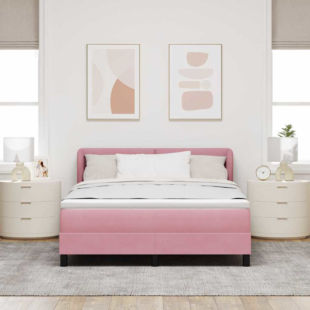 Lit à ressorts avec tête de lit Rose 160 x 200 cm Velours - XIOS