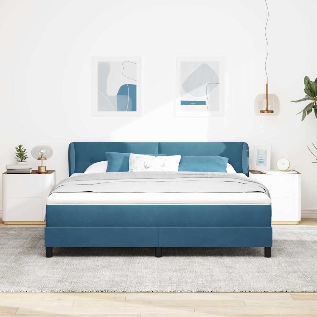 Lit à ressorts avec tête de lit Bleu foncé 180 x 200 cm Velours - XIOS