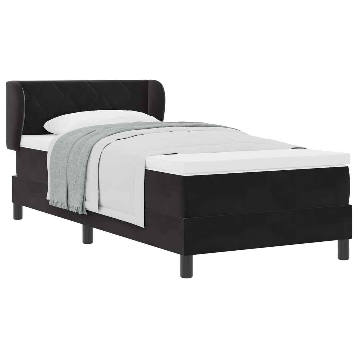 Lit à ressorts avec tête de lit Noir 90 x 200 cm Velours - XIOS Store SNC