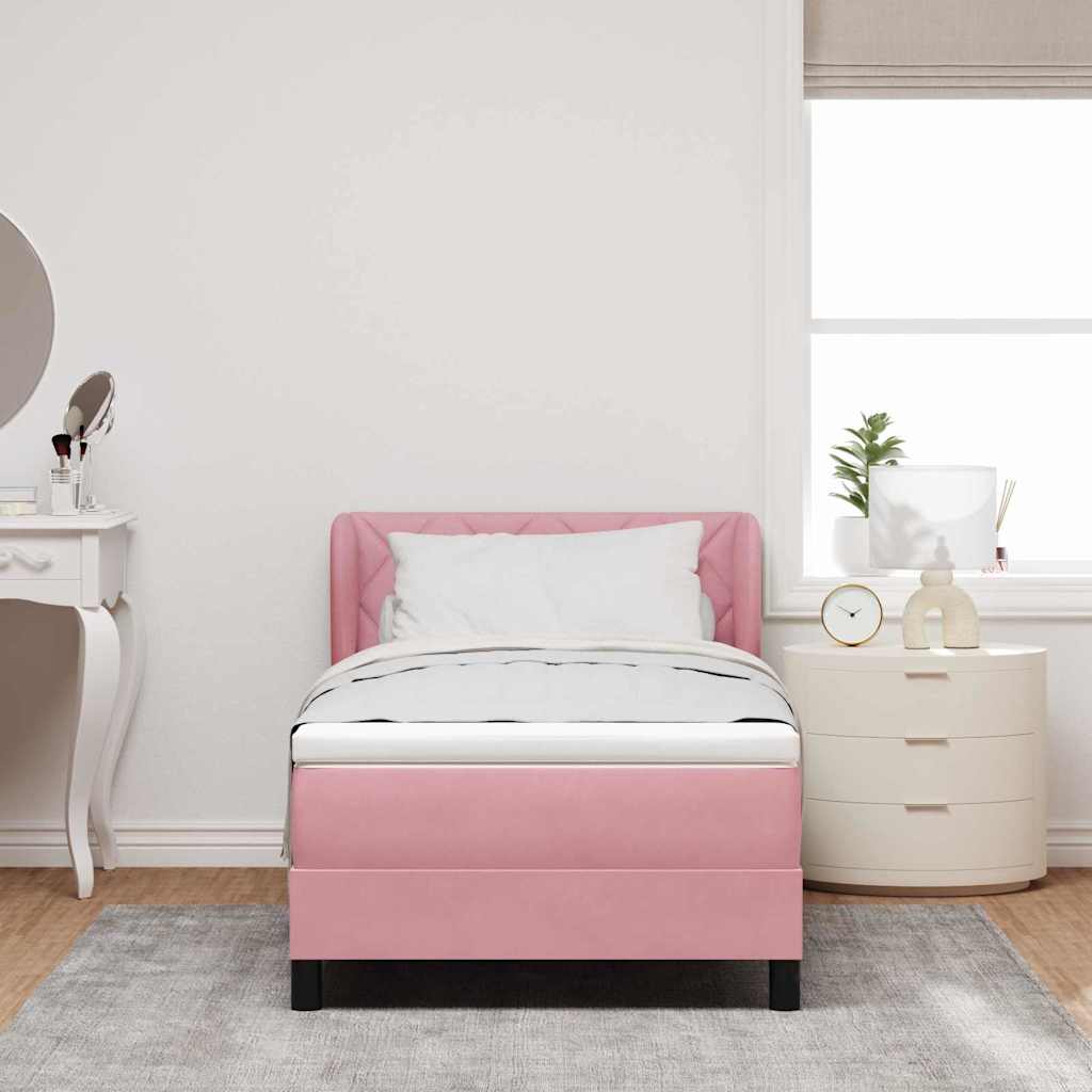 Lit à ressorts avec tête de lit Rose 90 x 200 cm Velours - XIOS