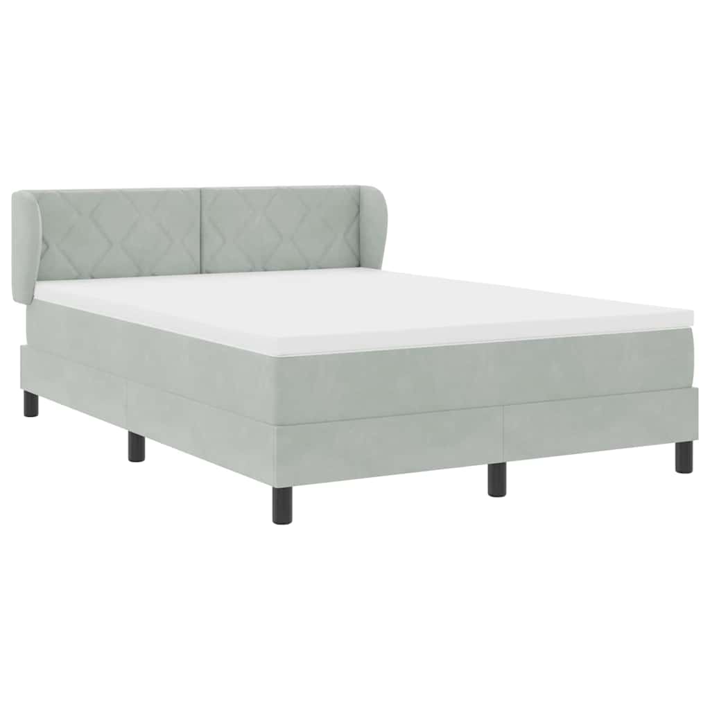 Lit à ressorts avec tête de lit Gris clair 140 x 190 cm Velours - XIOS