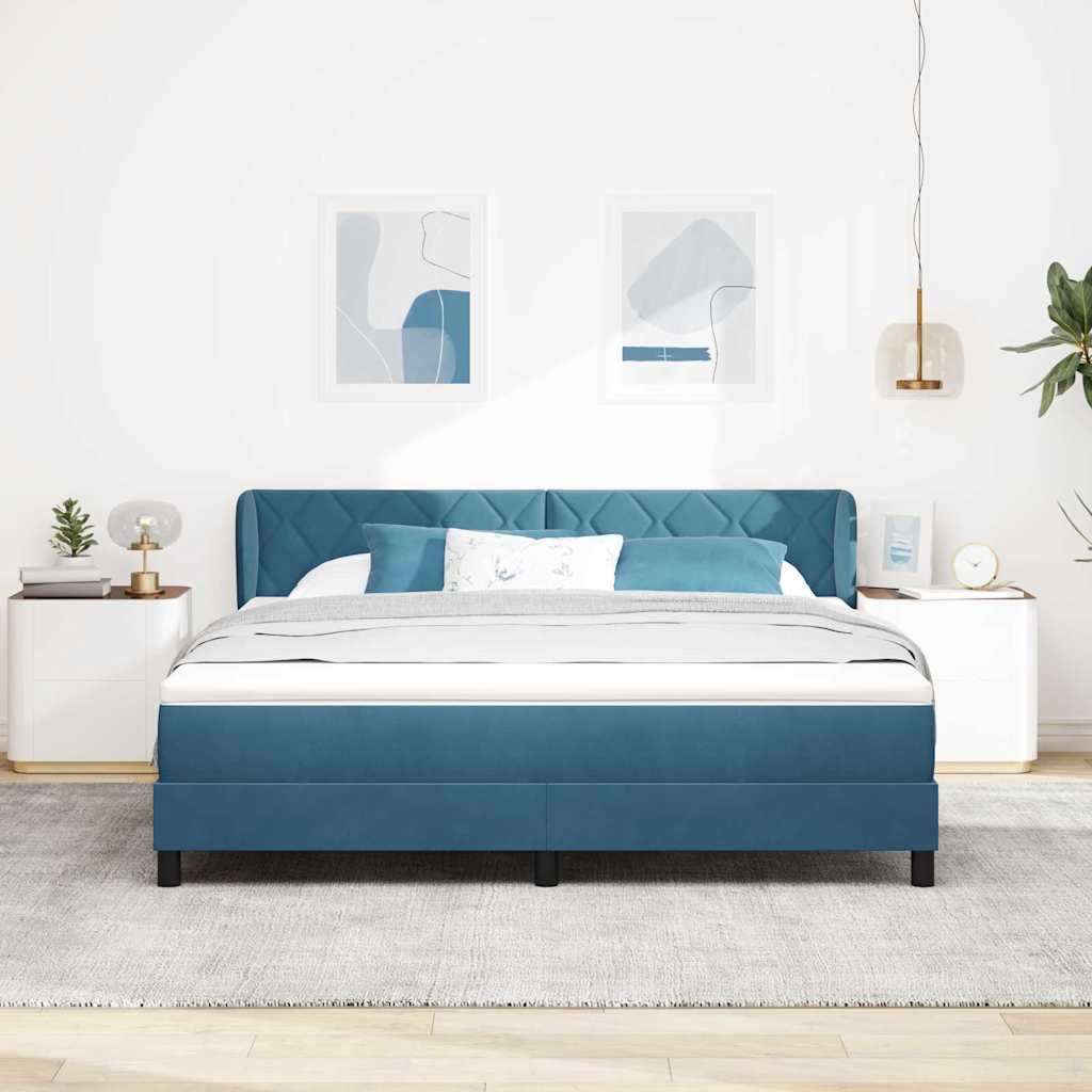 Lit à ressorts avec tête de lit Bleu foncé 180 x 200 cm Velours - XIOS