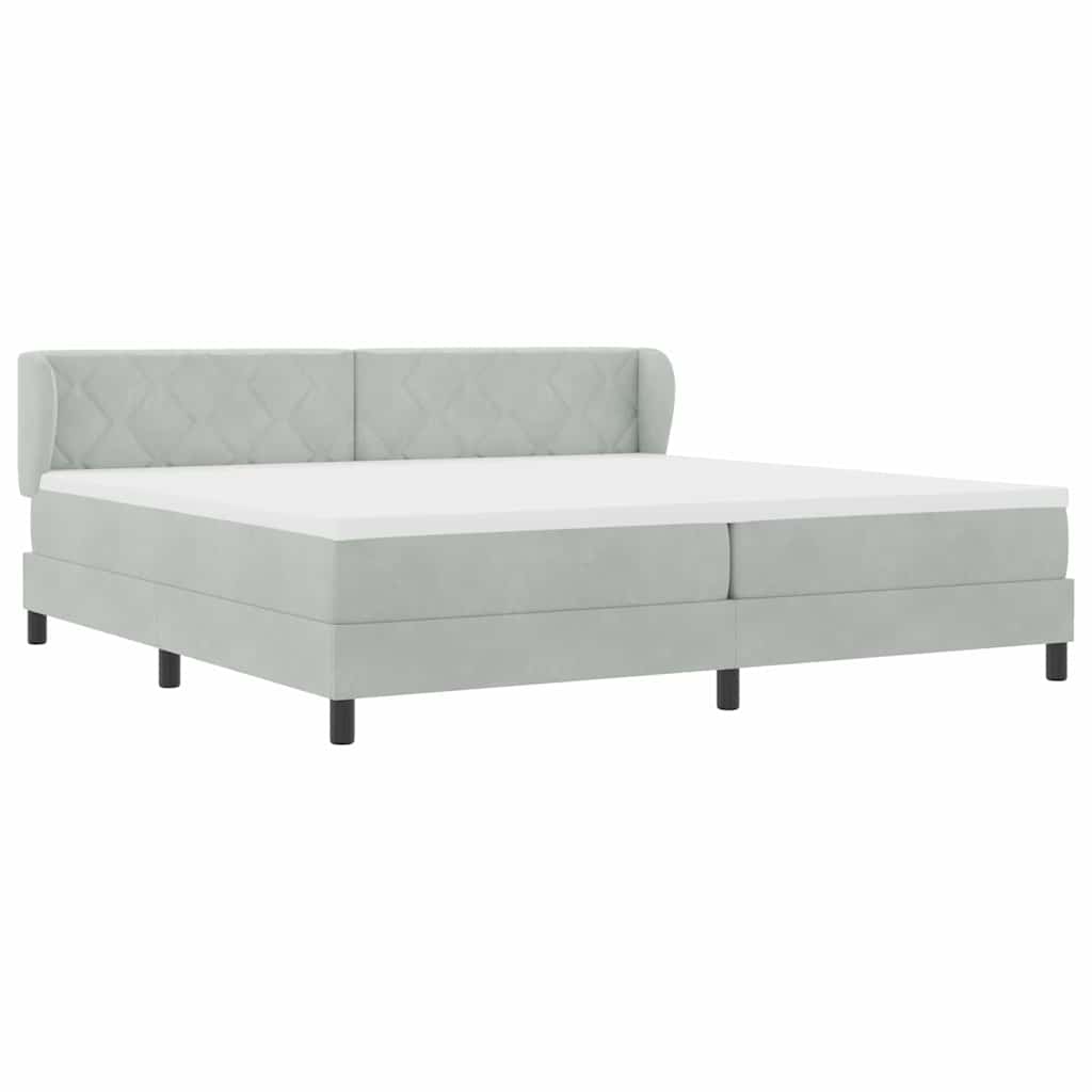 Lit à ressorts avec tête de lit Gris clair 200 x 200 cm Velours