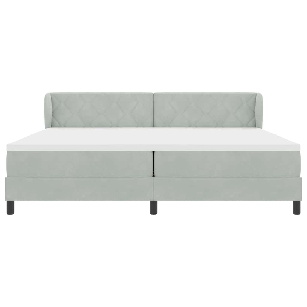 Lit à ressorts avec tête de lit Gris clair 200 x 200 cm Velours