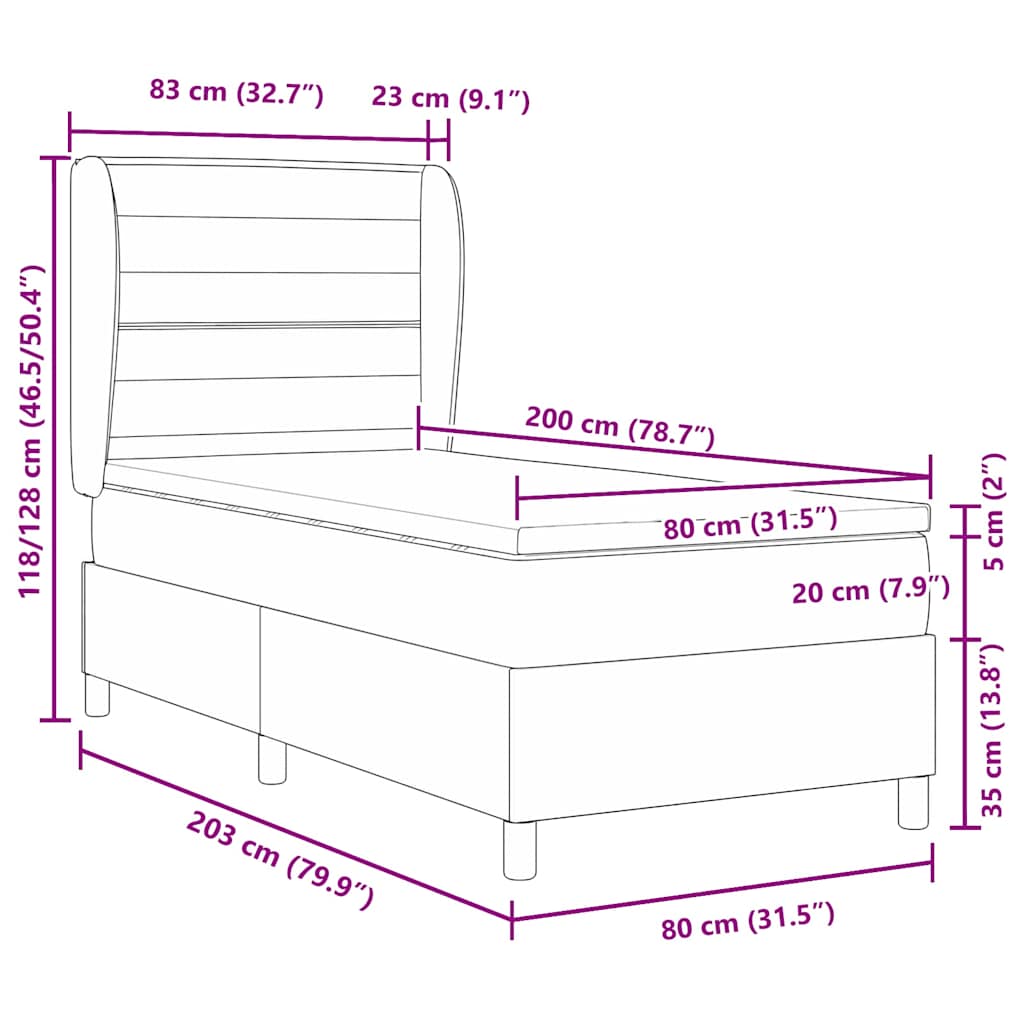 Lit à ressorts avec matelas Noir 80 x 200 cm tissu - XIOS