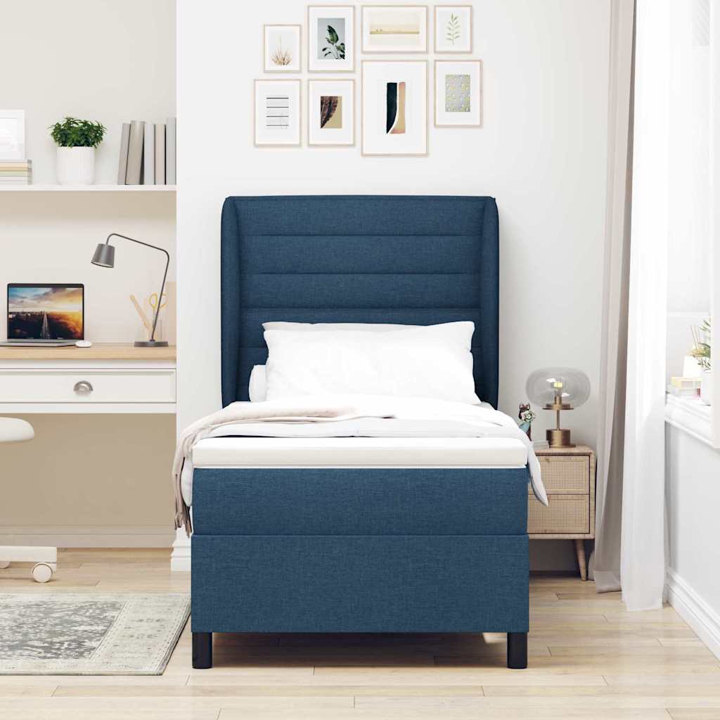 Lit à ressorts avec matelas Bleu 90 x 190 cm tissu - XIOS