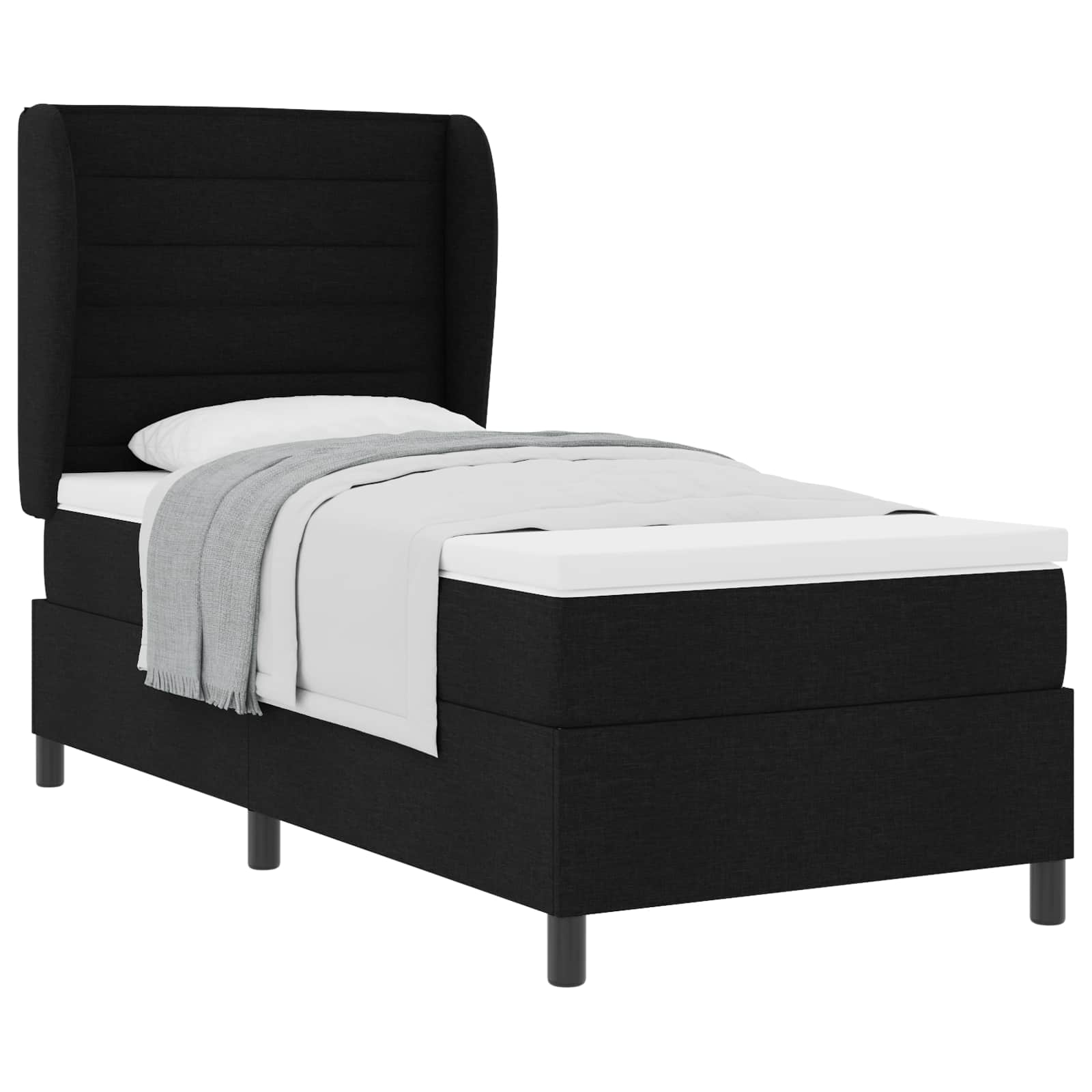 Lit à ressorts avec matelas Noir 90 x 200 cm tissu - XIOS