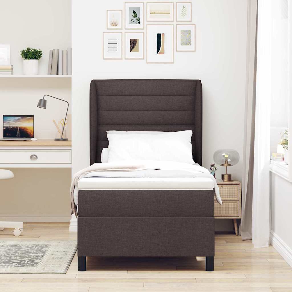Lit à ressorts avec matelas Marron foncé 90 x 200 cm tissu - XIOS