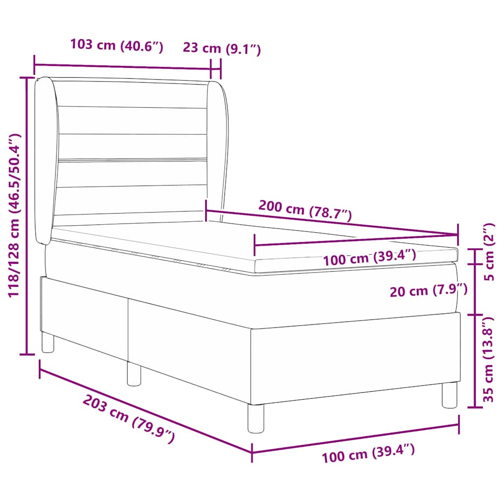 Lit à ressorts avec matelas Gris foncé 100 x 200 cm tissu - XIOS
