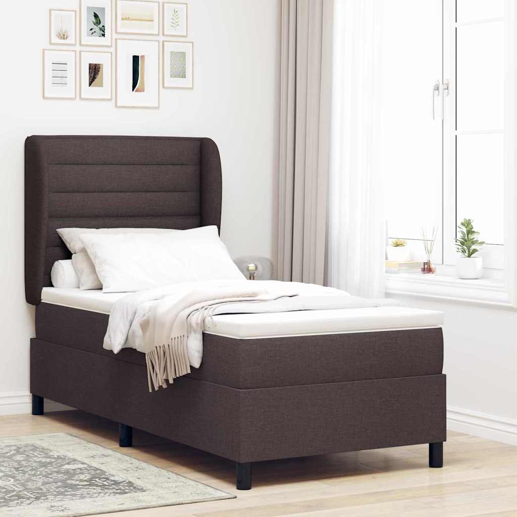 Lit à ressorts avec matelas Marron foncé 100 x 200 cm tissu