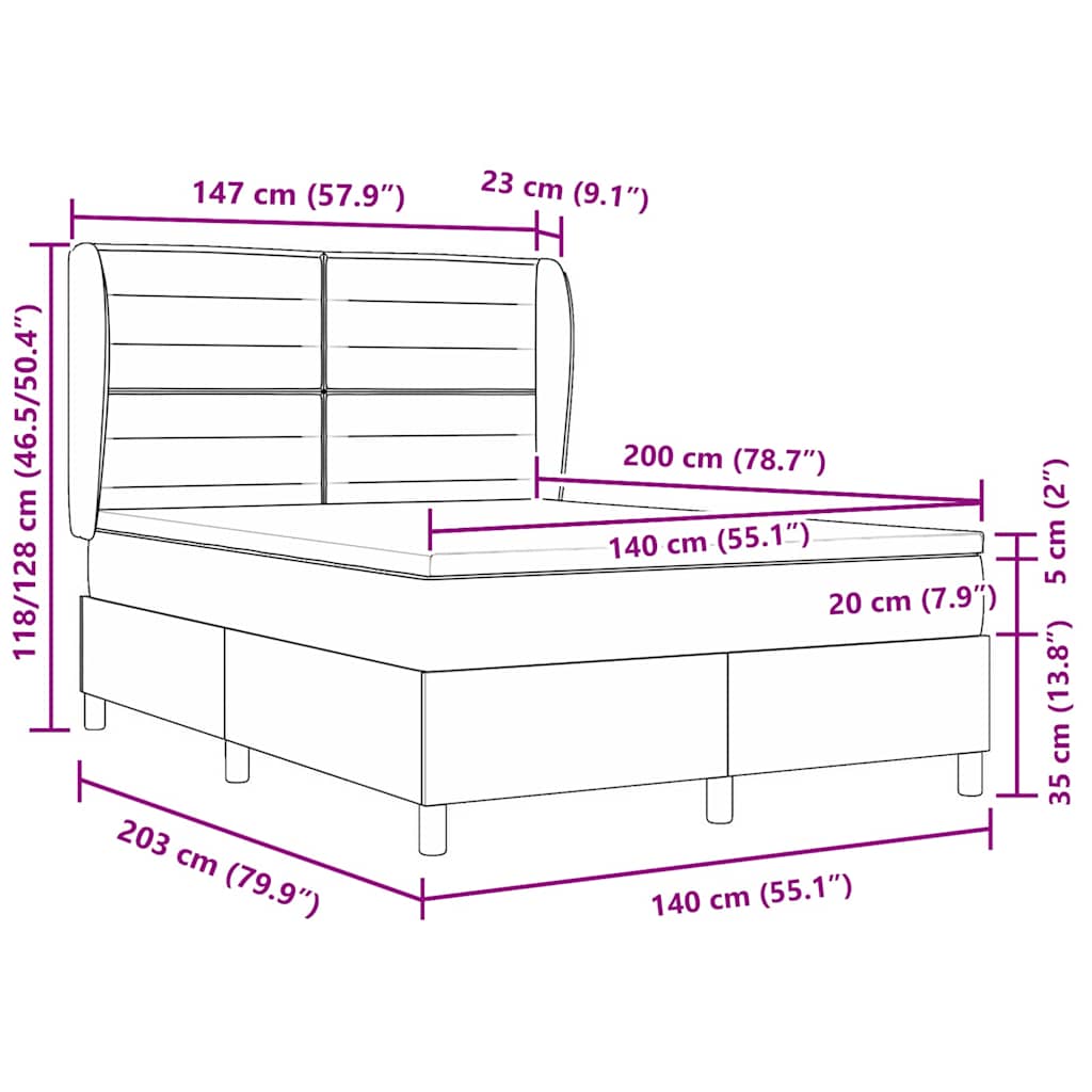 Lit à ressorts avec matelas Gris foncé 140 x 200 cm tissu - XIOS