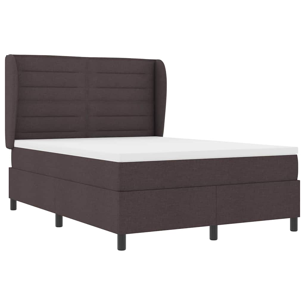 Lit à ressorts avec matelas Marron foncé 140 x 200 cm tissu