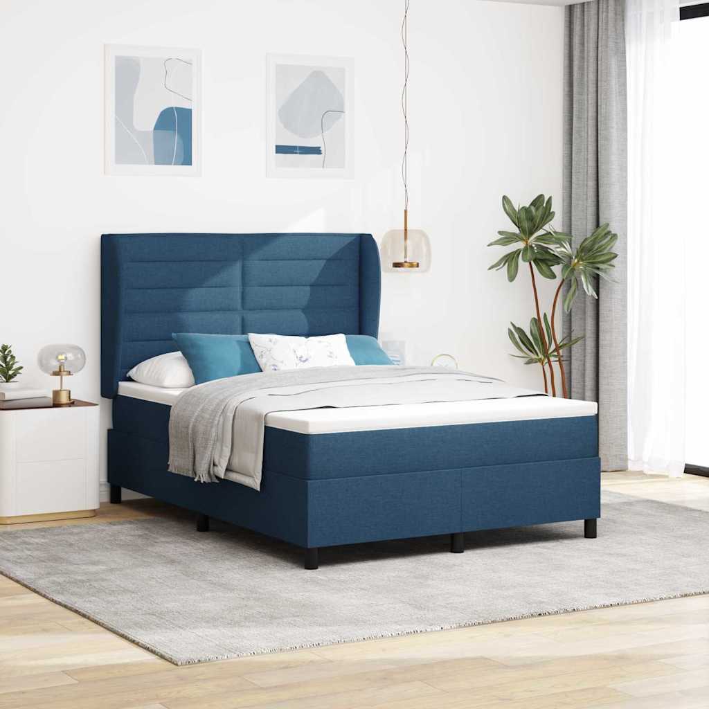 Lit à ressorts avec matelas Bleu 140 x 200 cm tissu - XIOS