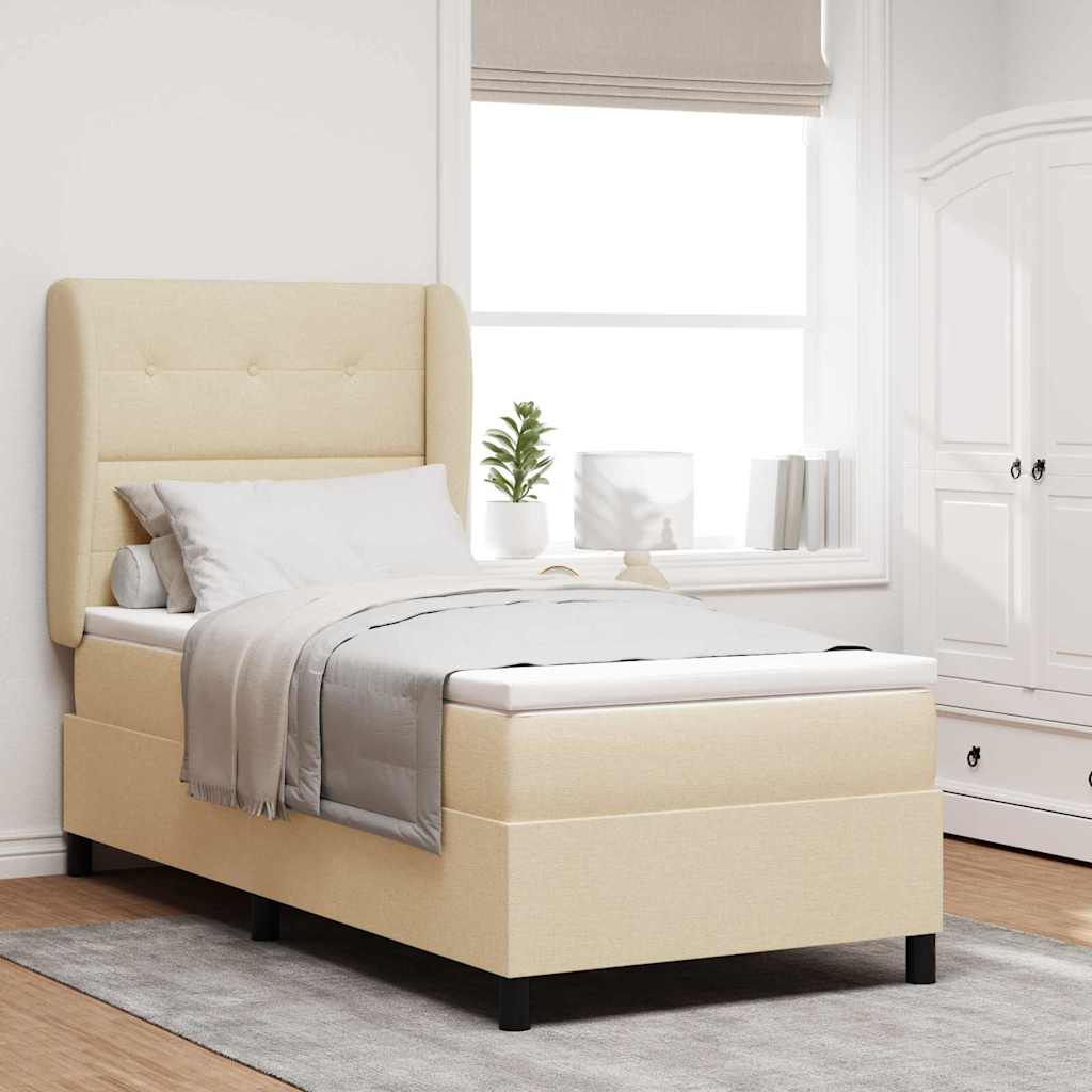 Lit à ressorts avec tête de lit Crème 80 x 200 cm tissu