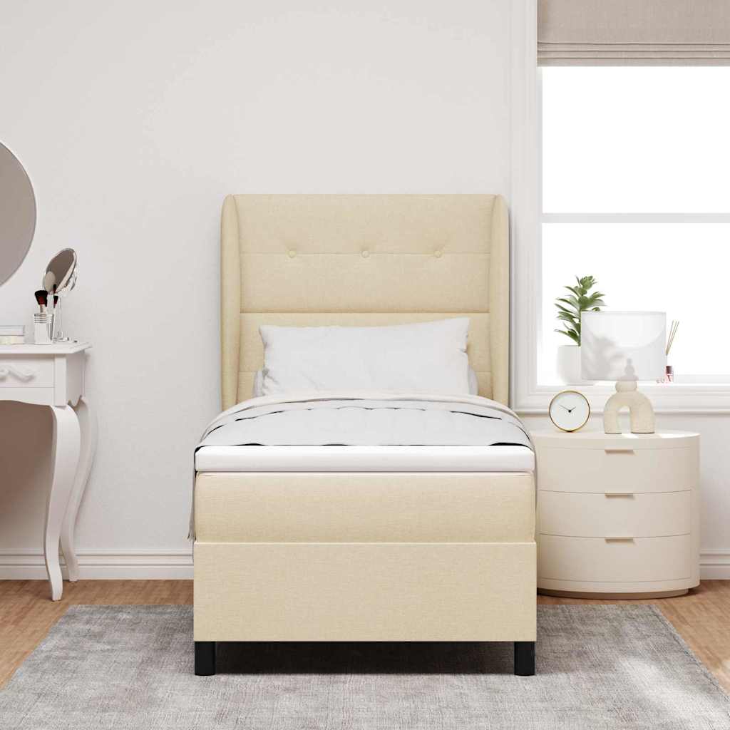 Lit à ressorts avec tête de lit Crème 80 x 200 cm tissu