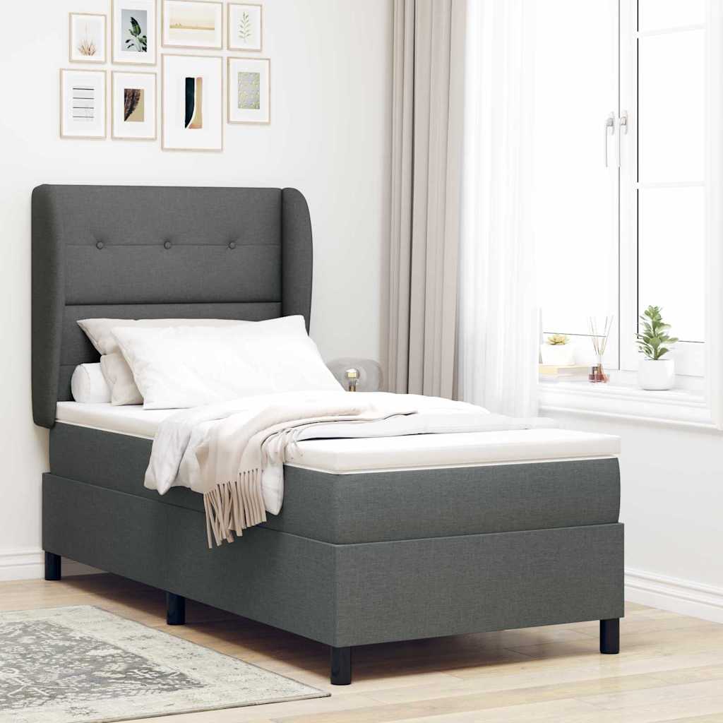Lit à ressorts avec tête de lit Gris foncé 90 x 190 cm tissu