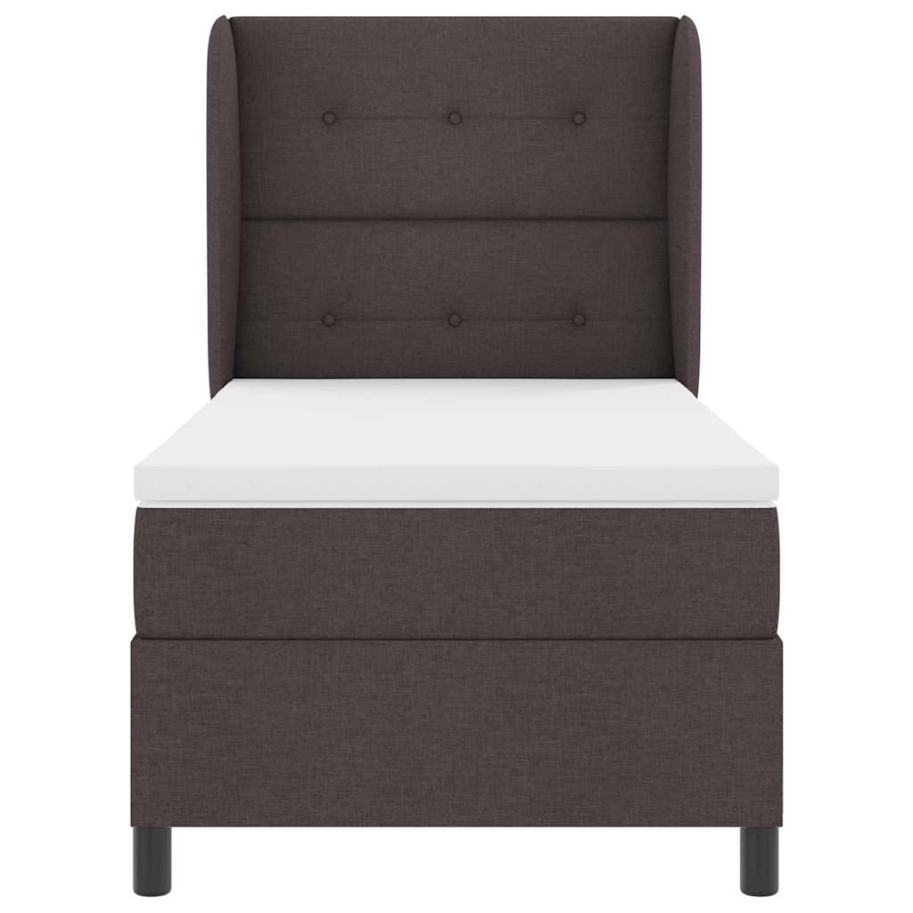 Lit à ressorts avec tête de lit Marron foncé 90 x 190 cm tissu