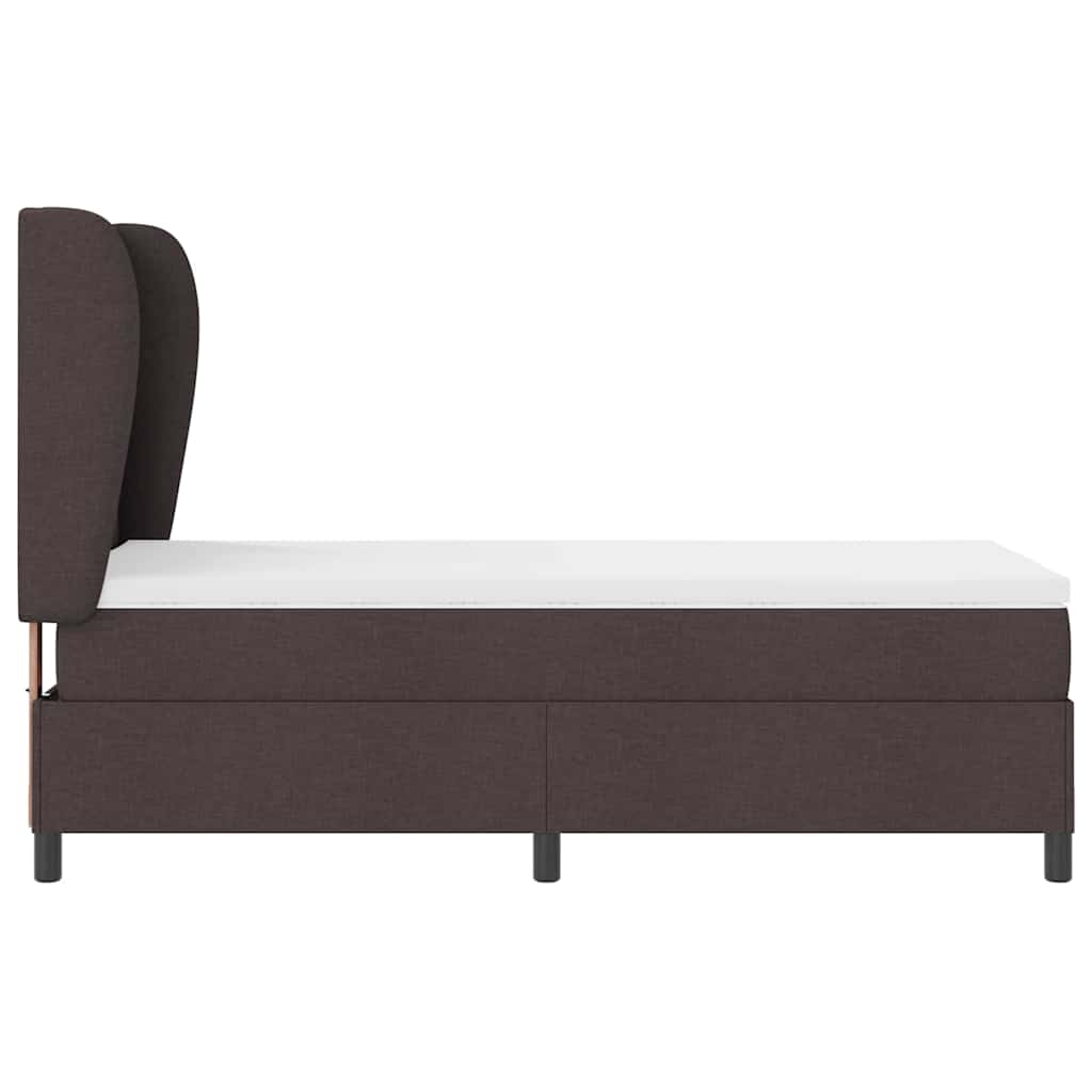 Lit à ressorts avec tête de lit Marron foncé 90 x 190 cm tissu