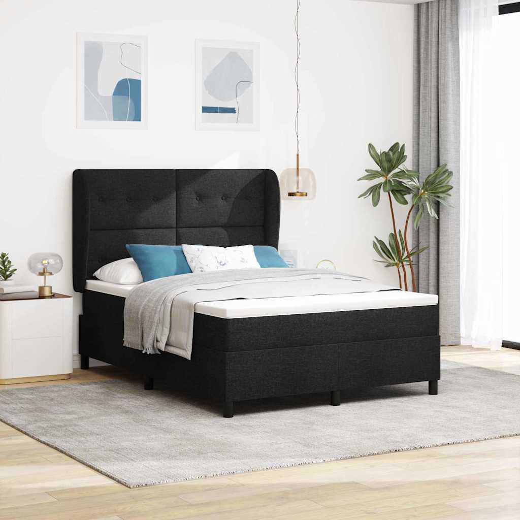 Lit à ressorts avec tête de lit Noir 140 x 190 cm tissu