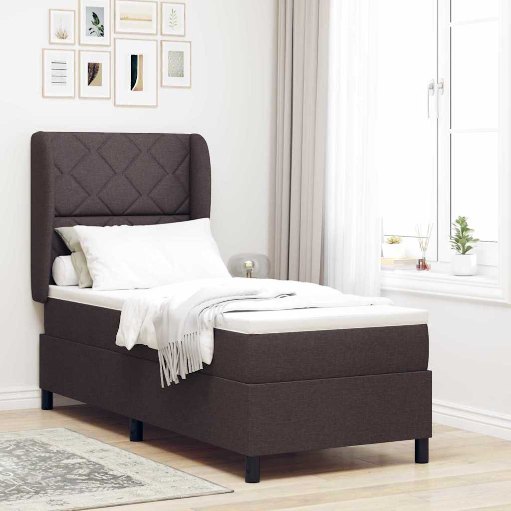 Lit à ressorts avec tête de lit Marron foncé 80 x 200 cm tissu