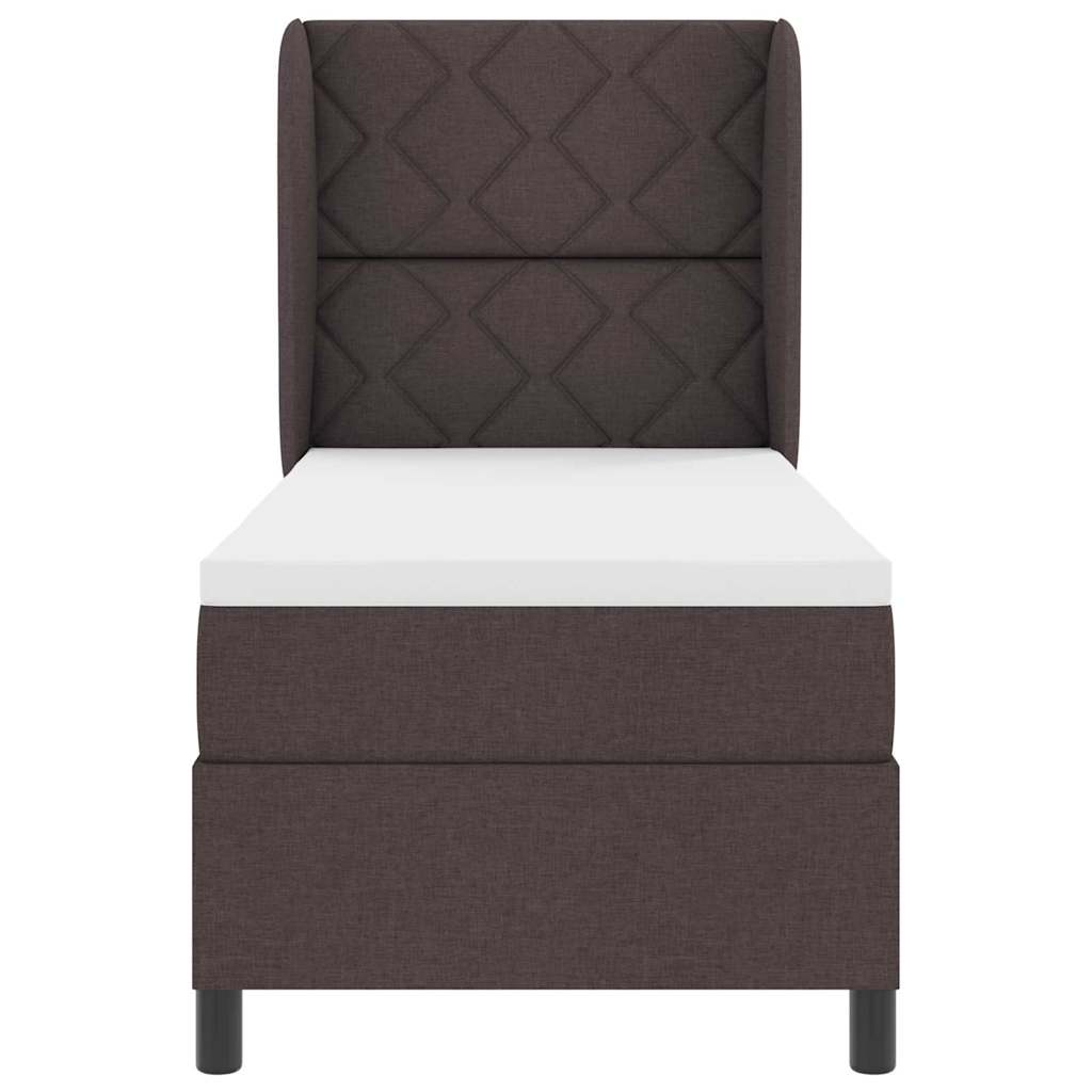 Lit à ressorts avec tête de lit Marron foncé 80 x 200 cm tissu