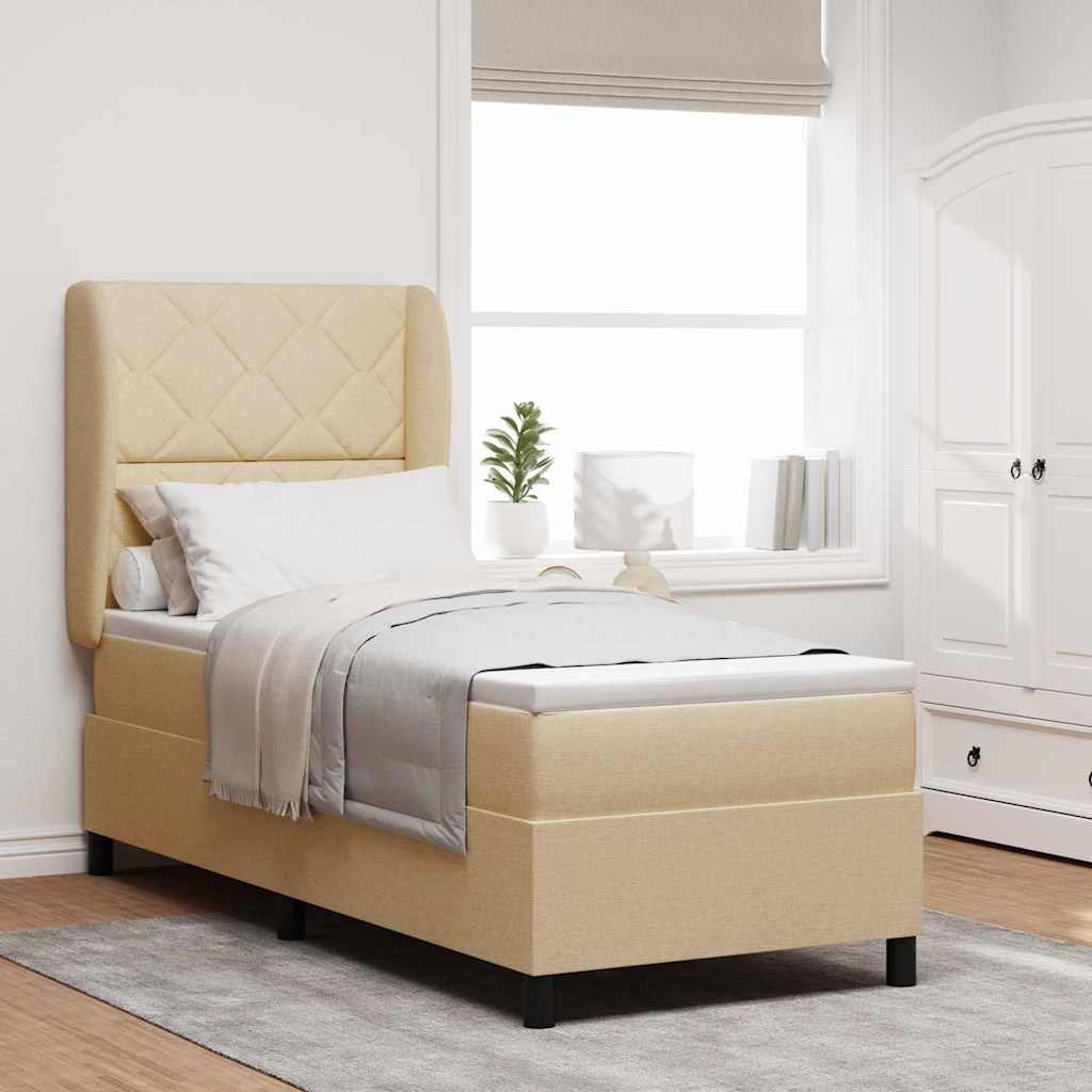 Lit à ressorts avec coussin Crème 80 x 200 cm tissu