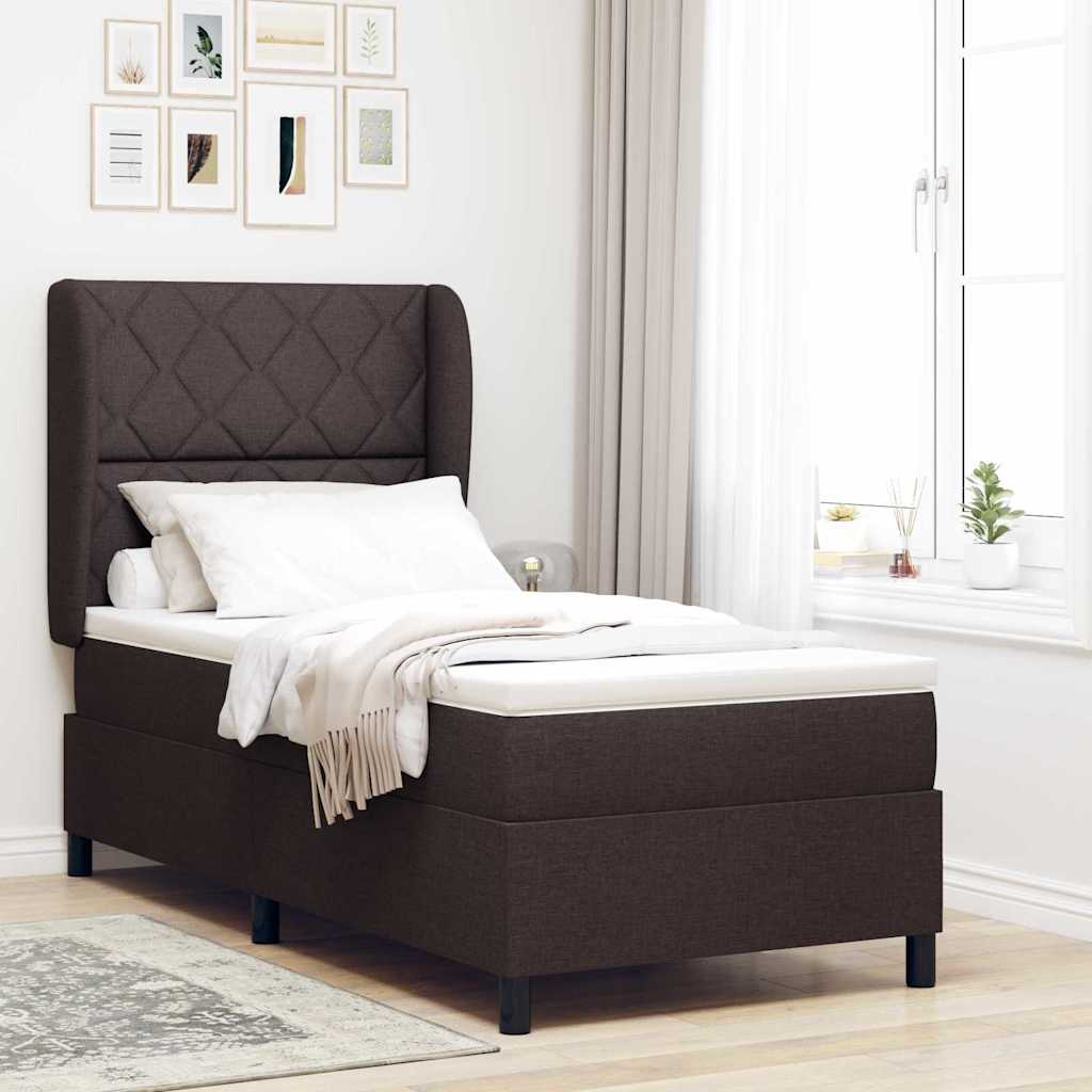 Lit à ressorts avec tête de lit Marron foncé 100 x 200 cm tissu - XIOS