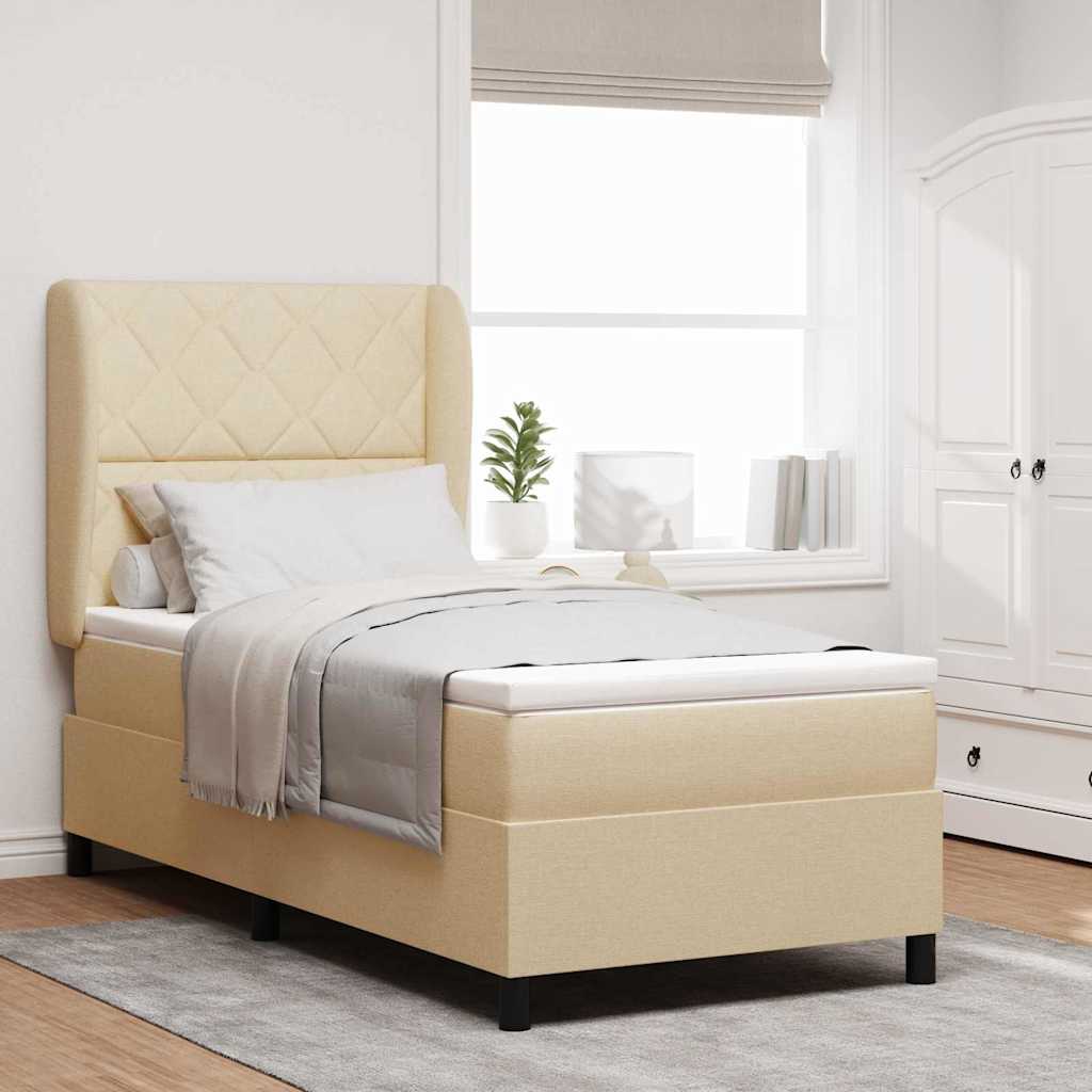 Lit à ressorts avec tête de lit Crème 100 x 200 cm tissu - XIOS