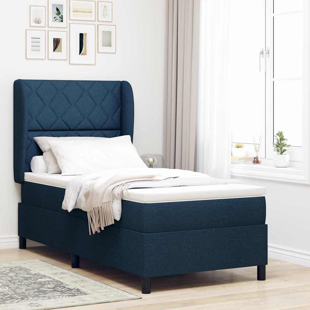 Lit à ressorts avec matelas Bleu 100 x 200 cm tissu - XIOS