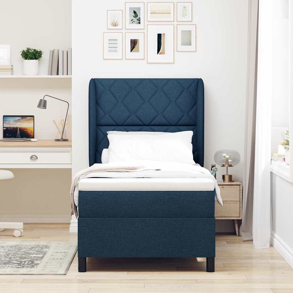 Lit à ressorts avec matelas Bleu 100 x 200 cm tissu - XIOS