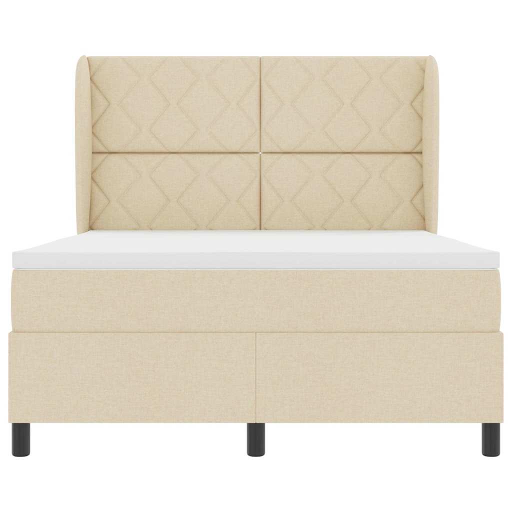 Lit à ressorts avec tête de lit Crème 140 x 190 cm tissu