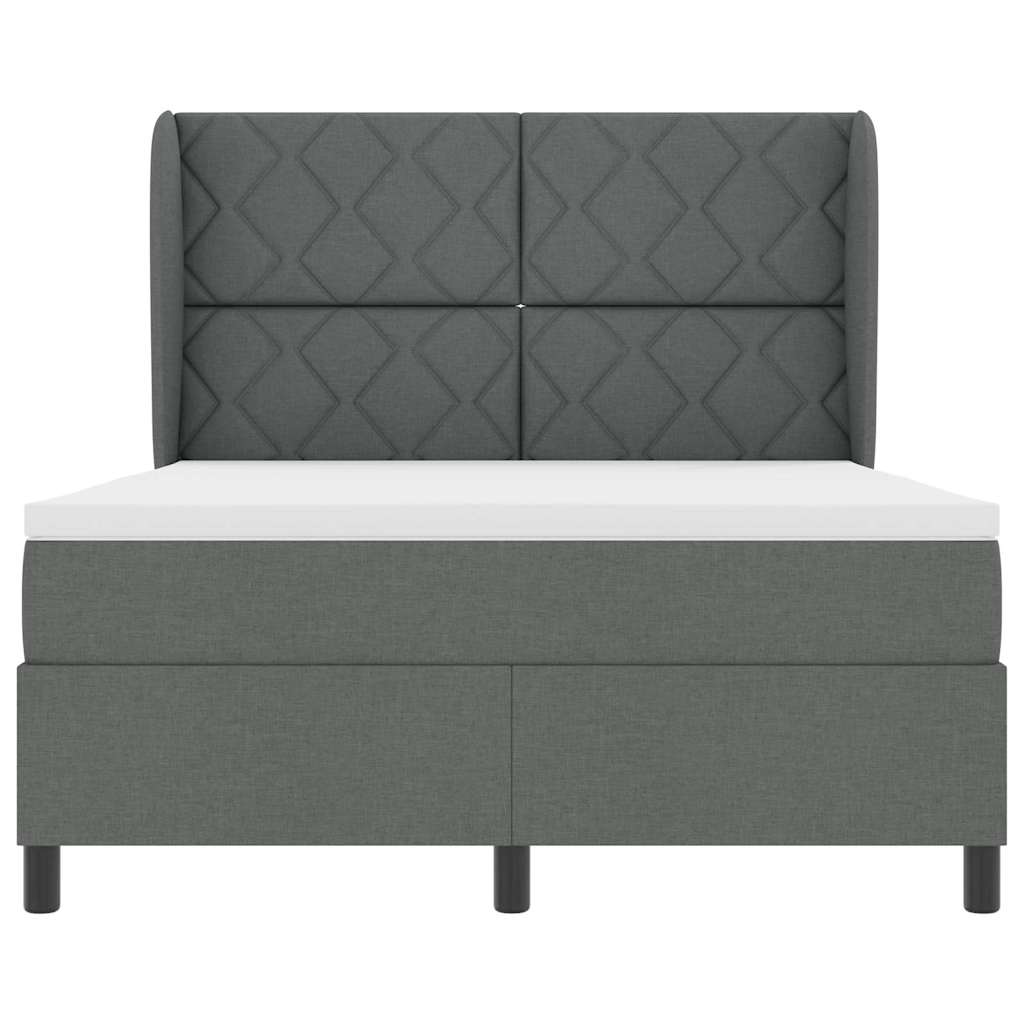 Lit à ressorts avec tête de lit Gris foncé 160 x 200 cm tissu