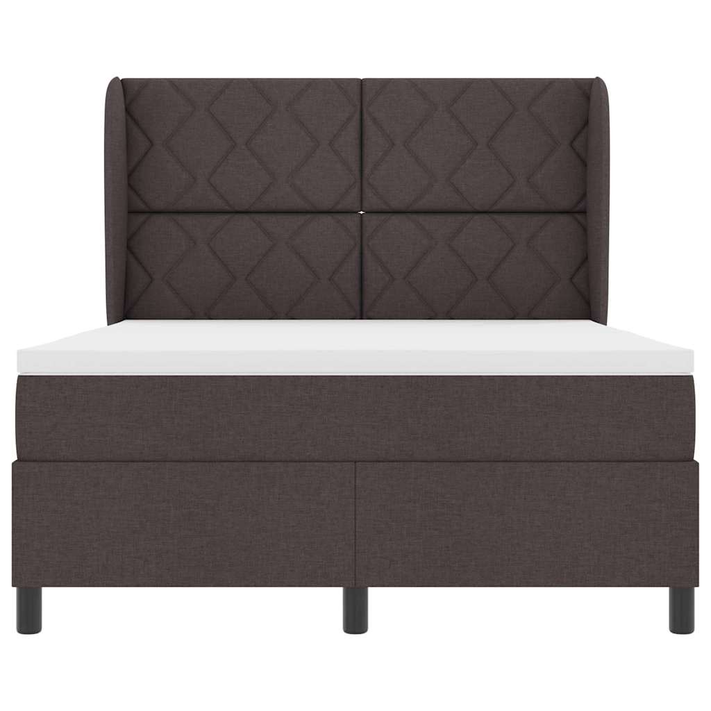 Lit à ressorts avec tête de lit Marron foncé 160 x 200 cm tissu