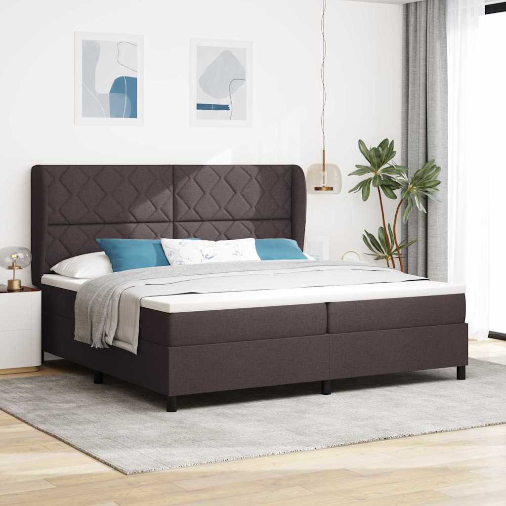 Lit à ressorts avec matelas Marron foncé 200 x 200 cm tissu