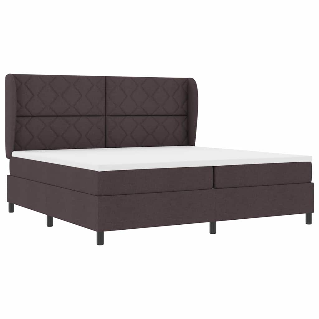 Lit à ressorts avec matelas Marron foncé 200 x 200 cm tissu